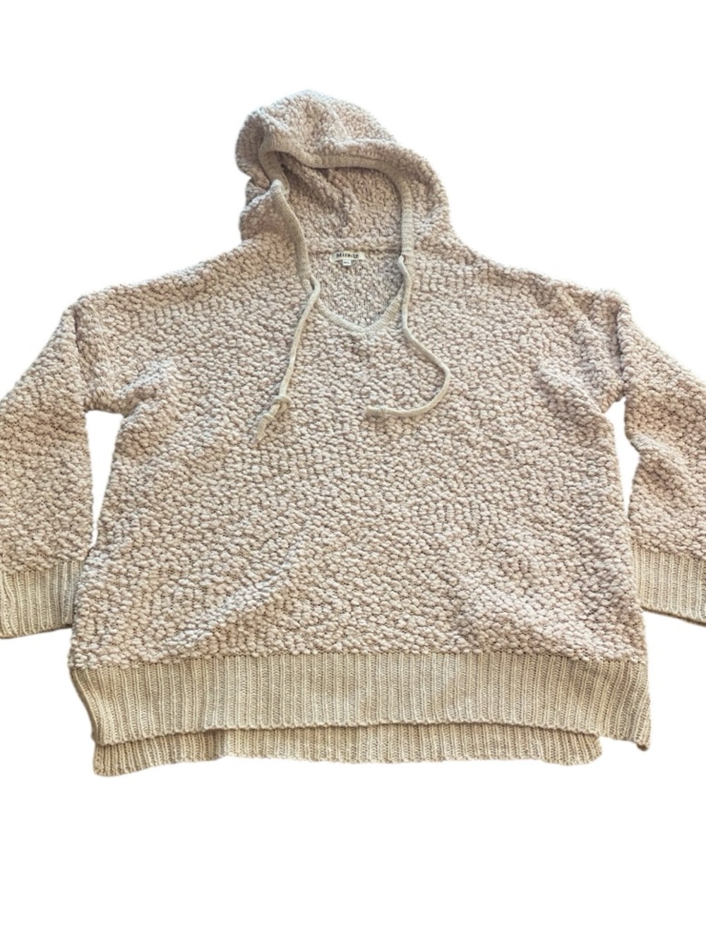 Women’s Cream Hooded Nubby Popcorn Textured Pullover Oversized Sweater M/L new
